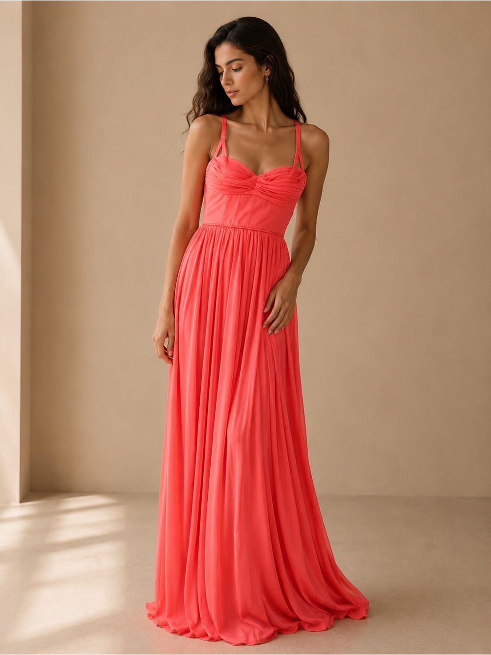 Jessica Simpson Hot Pink Spaghetti Strap Maxi Gown Dress Size 2